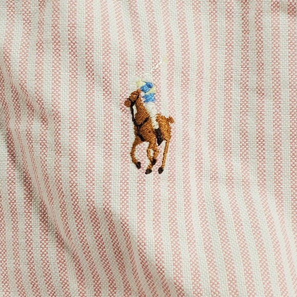 Polo Ralph Lauren Button Down Shirt Mens 16-34 Pink White Striped Cotton Oxford - Picture 7 of 8